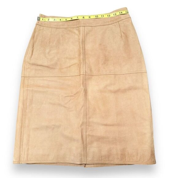 Emma Cook Camel Tan Knee Length 100% Genuine Suede Leather Skirt Womens Size S/M - Picture 7 of 8